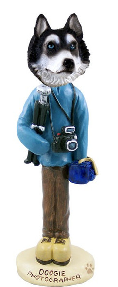 Black & White with Blue Eyes Husky Photographer Doogie Collectible Dog Figurine