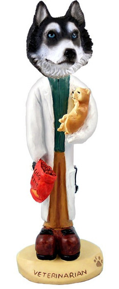 Black & White with Blue Eyes Husky Veterinarian Doogie Collectible Dog Figurine