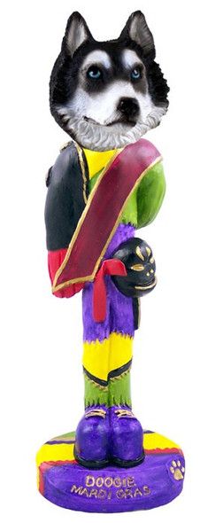 Black & White with Blue Eyes Husky Mardi Gras Doogie Collectible Dog Figurine