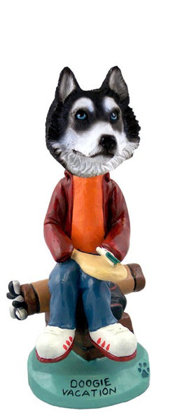 Black & White with Blue Eyes Husky Vacation Doogie Collectible Dog Figurine