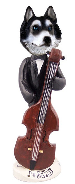Black & White with Blue Eyes Husky Bassist Doogie Collectible Dog Figurine