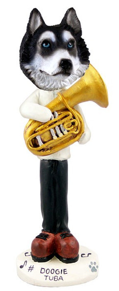 Black & White with Blue Eyes Husky Tuba Doogie Collectible Dog Figurine