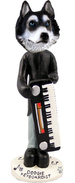 Black & White with Blue Eyes Husky Keyboardist Doogie Collectible Dog Figurine