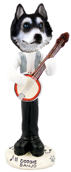 Black & White with Blue Eyes Husky Banjo Doogie Collectible Dog Figurine