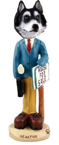 Black & White with Blue Eyes Husky Male Realtor Doogie Collectible Dog Figurine