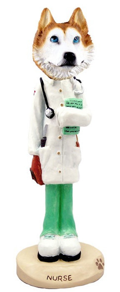 Red & White with Blue Eyes Husky Nurse Doogie Collectible Dog Figurine