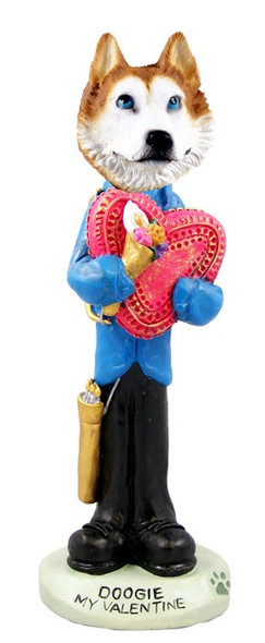 Red & White with Blue Eyes Husky Valentine Doogie Collectible Dog Figurine