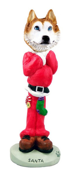 Red & White with Blue Eyes Husky Santa Doogie Collectible Dog Figurine