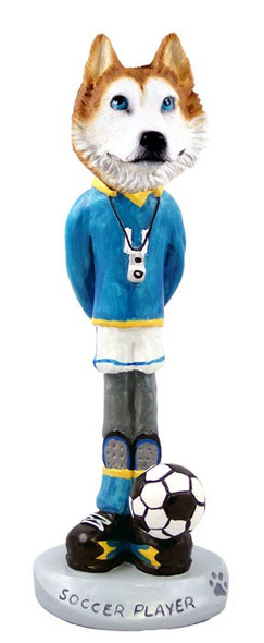 Red & White with Blue Eyes Husky Soccer Doogie Collectible Dog Figurine