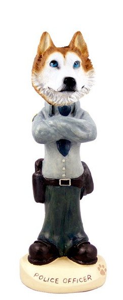 Red & White with Blue Eyes Husky Police Doogie Collectible Dog Figurine