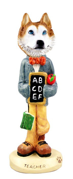Red & White with Blue Eyes Husky Teacher Doogie Collectible Dog Figurine