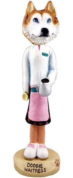 Red & White with Blue Eyes Husky Waitress Doogie Collectible Dog Figurine