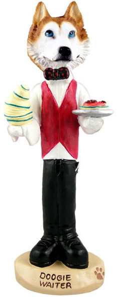 Red & White with Blue Eyes Husky Waiter Doogie Collectible Dog Figurine