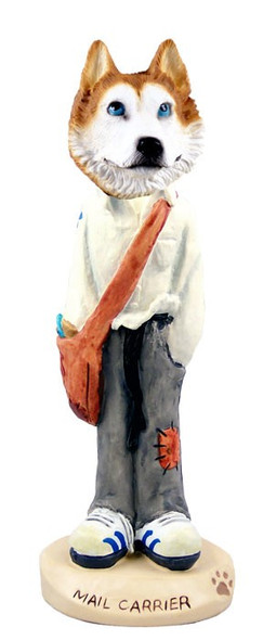 Red & White with Blue Eyes Husky Mail Carrier Doogie Collectible Dog Figurine