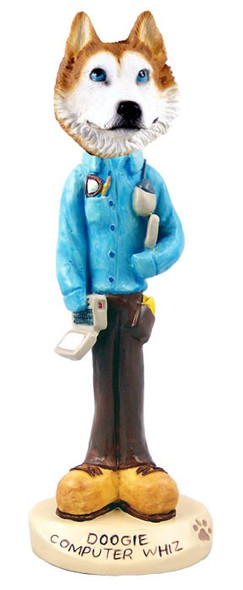 Red & White with Blue Eyes Husky Computer Whiz Doogie Collectible Dog Figurine