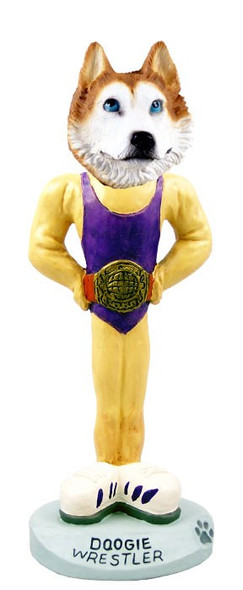 Red & White with Blue Eyes Husky Wrestler Doogie Collectible Dog Figurine