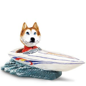 Red & White with Blue Eyes Husky Motorboat Doogie Collectible Dog Figurine