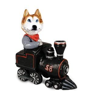 Red & White with Blue Eyes Husky Train Doogie Collectible Dog Figurine