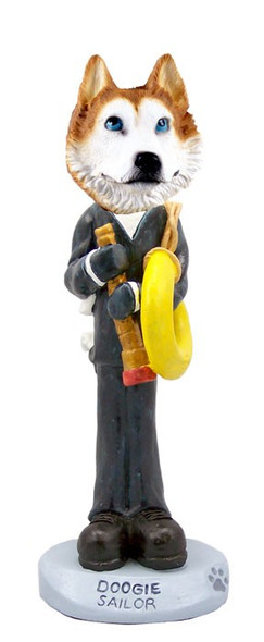 Red & White with Blue Eyes Husky Sailor Doogie Collectible Dog Figurine