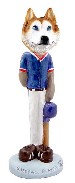 Red & White with Blue Eyes Husky Baseball Doogie Collectible Dog Figurine