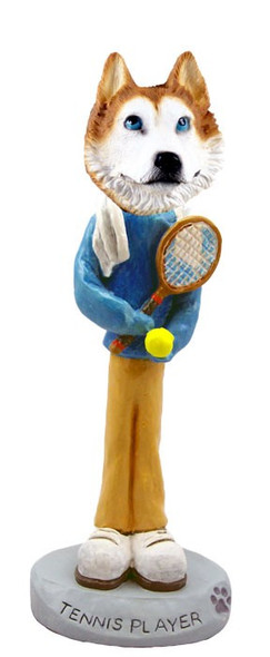 Red & White with Blue Eyes Husky Tennis Player Doogie Collectible Dog Figurine