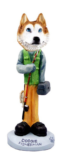 Red & White with Blue Eyes Husky Fisherman Doogie Collectible Dog Figurine