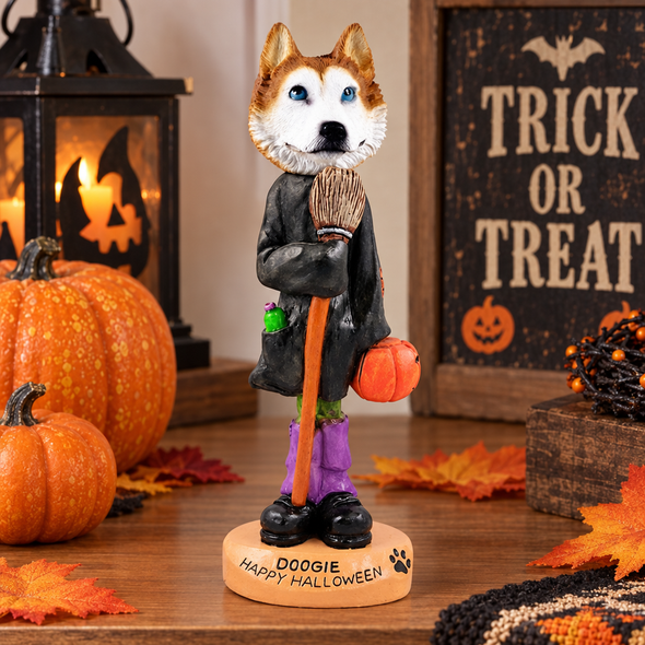 Red & White with Blue Eyes Husky Happy Halloween Doogie Collectible Dog Figurine