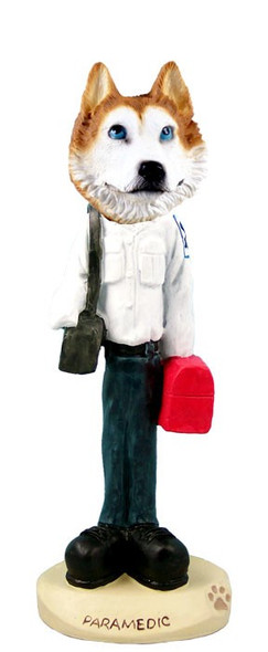Red & White with Blue Eyes Husky Paramedic Doogie Collectible Dog Figurine