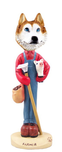 Red & White with Blue Eyes Husky Farmer Doogie Collectible Dog Figurine