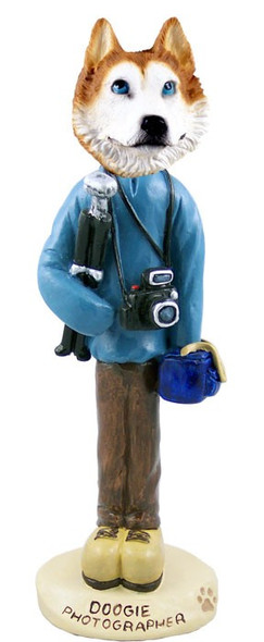 Red & White with Blue Eyes Husky Photographer Doogie Collectible Dog Figurine