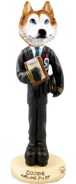 Red & White with Blue Eyes Husky Airline Pilot Doogie Collectible Dog Figurine