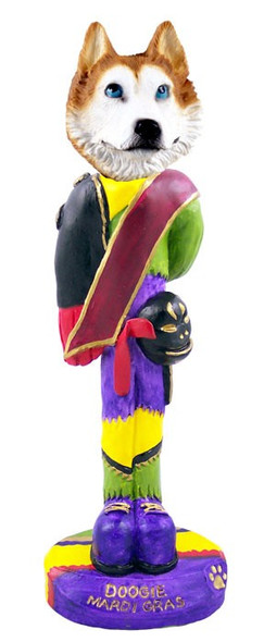 Red & White with Blue Eyes Husky Mardi Gras Doogie Collectible Dog Figurine
