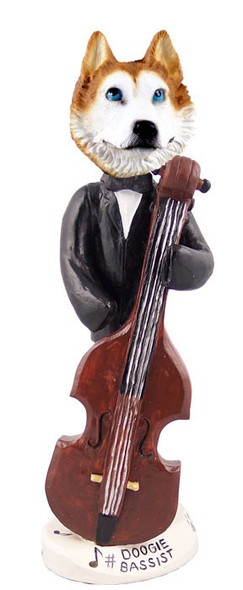 Red & White with Blue Eyes Husky Bassist Doogie Collectible Dog Figurine