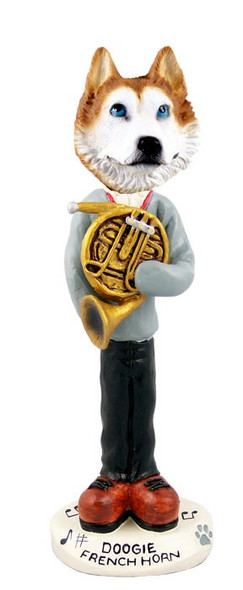 Red & White with Blue Eyes Husky French Horn Doogie Collectible Dog Figurine
