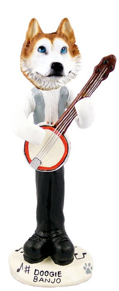 Red & White with Blue Eyes Husky Banjo Doogie Collectible Dog Figurine