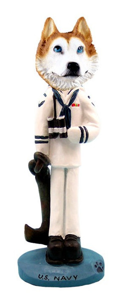 Red & White with Blue Eyes Husky U S Navy Doogie Collectible Dog Figurine