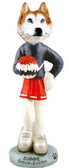 Red & White with Blue Eyes Husky Cheerleader Doogie Collectible Dog Figurine