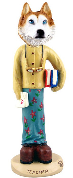 Red & White with Blue Eyes Husky Female Teacher Doogie Collectible Dog Figurine