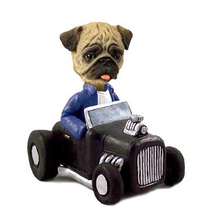Brown Pug Hot Rod Doogie Collectible Dog Figurine