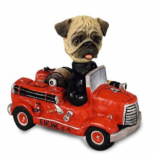 Brown Pug Fire Engine Doogie Collectible Dog Figurine
