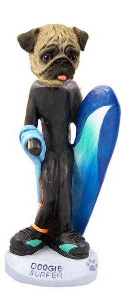 Brown Pug Surfer Doogie Collectible Dog Figurine