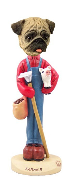 Brown Pug Farmer Doogie Collectible Dog Figurine