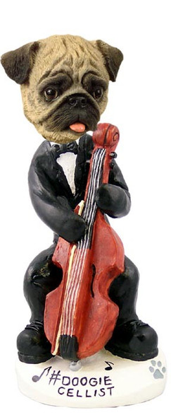 Brown Pug Cellist Doogie Collectible Dog Figurine