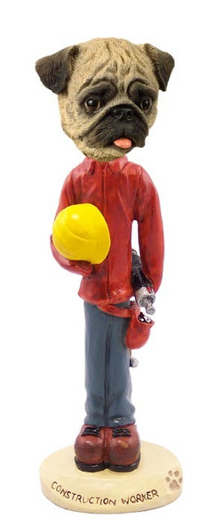 Brown Pug Construction Worker Doogie Collectible Dog Figurine