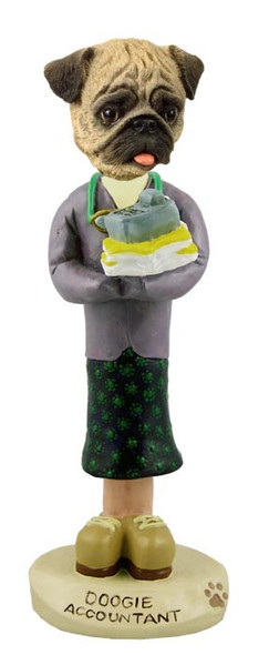 Brown Pug Female Accountant Doogie Collectible Dog Figurine
