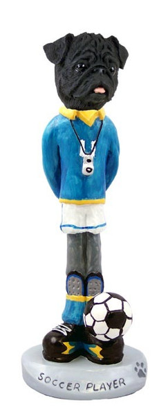 Black Pug Soccer Doogie Collectible Dog Figurine