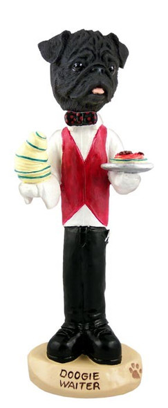 Black Pug Waiter Doogie Collectible Dog Figurine