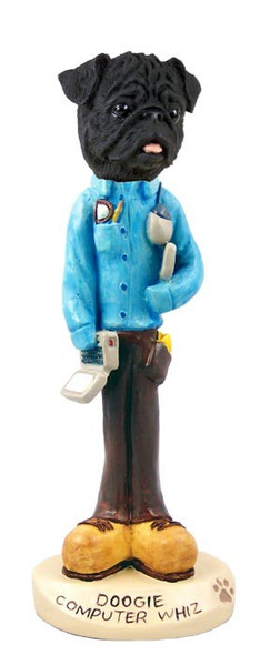 Black Pug Computer Whiz Doogie Collectible Dog Figurine