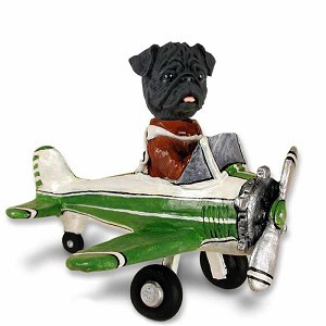 Black Pug Airplane Doogie Collectible Dog Figurine