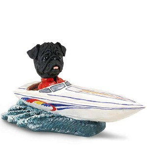 Black Pug Motorboat Doogie Collectible Dog Figurine